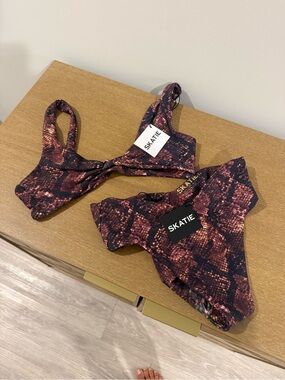 Skatie Snake Print Bikini in Black and Brown